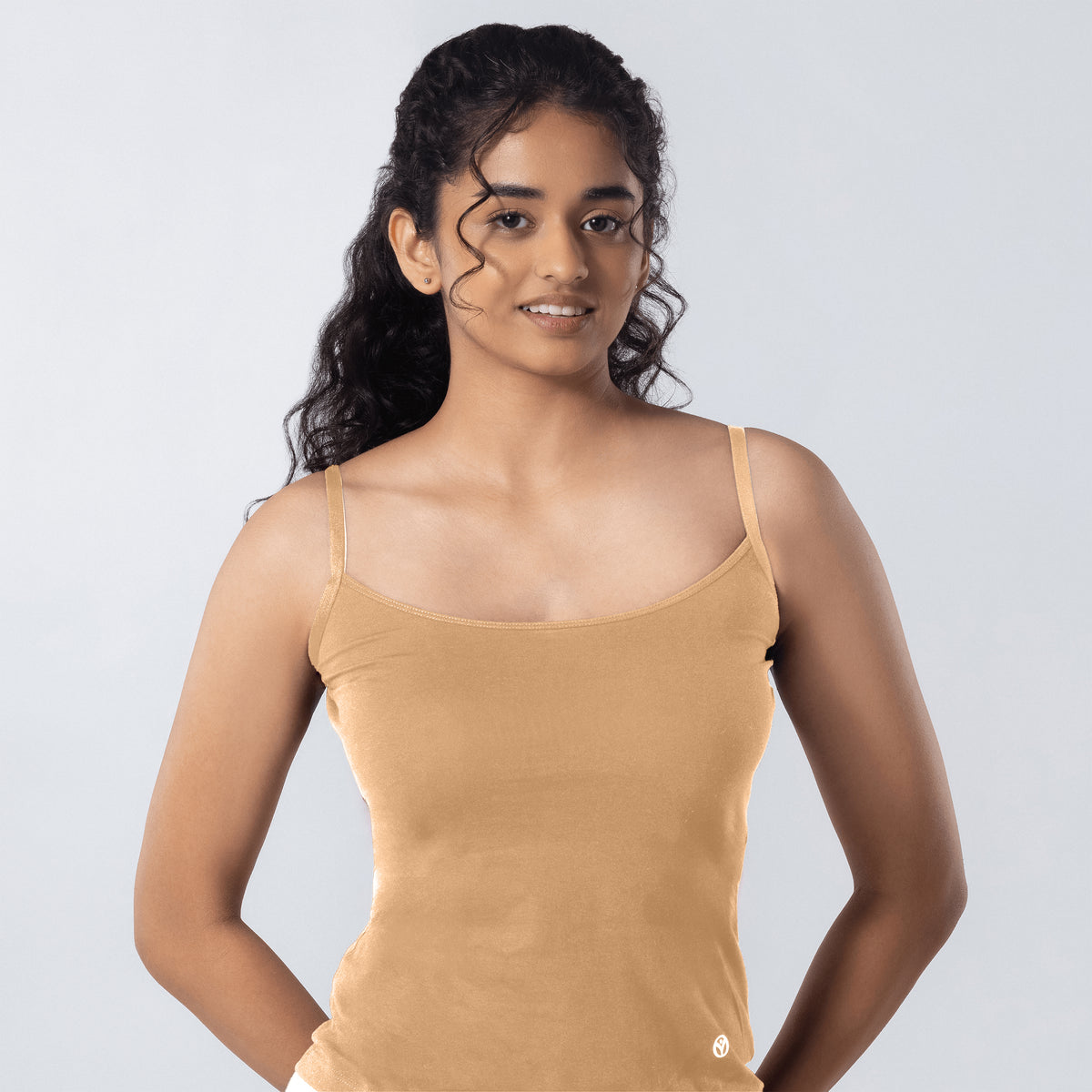 LadyO Alexa-H Half Length Slip in Skin, front view worn by model.