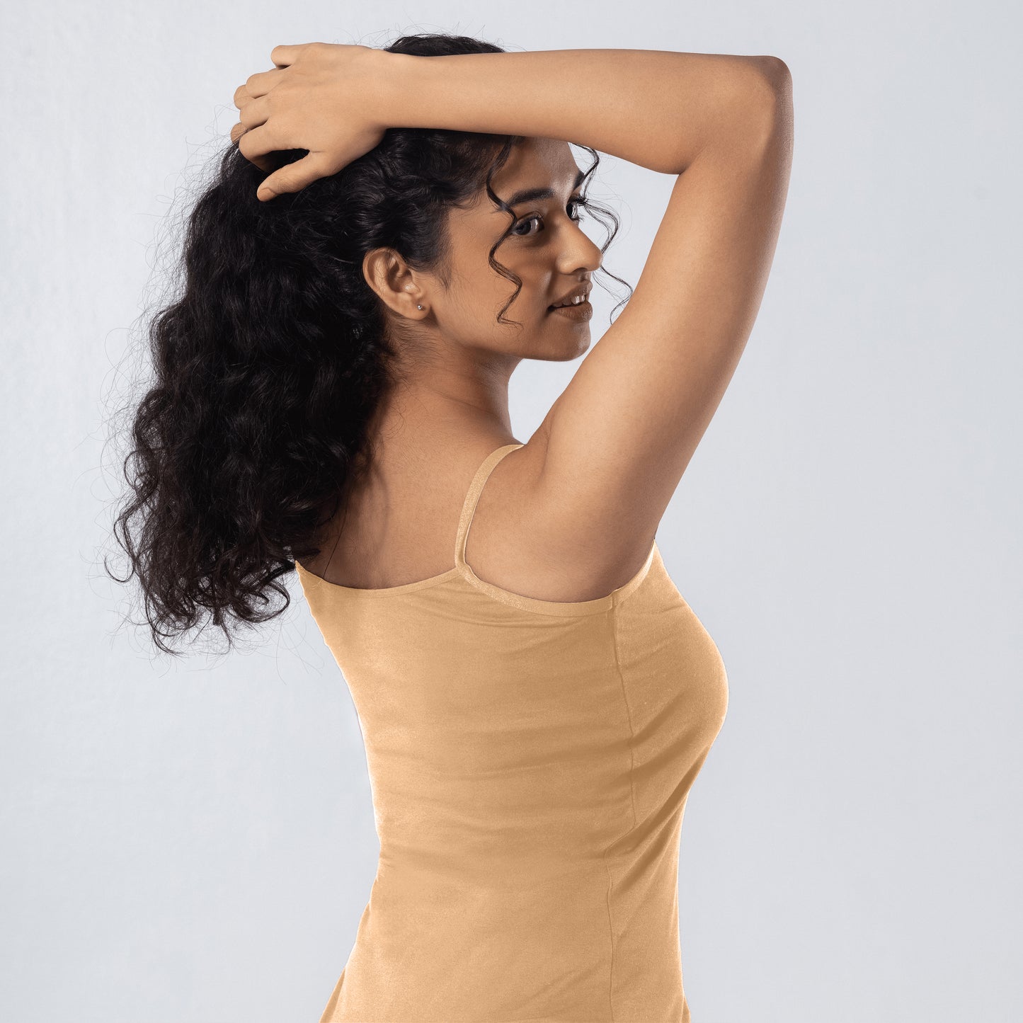 LadyO Alexa-H Half Length Slip in skin, three-quarter back view worn by model.