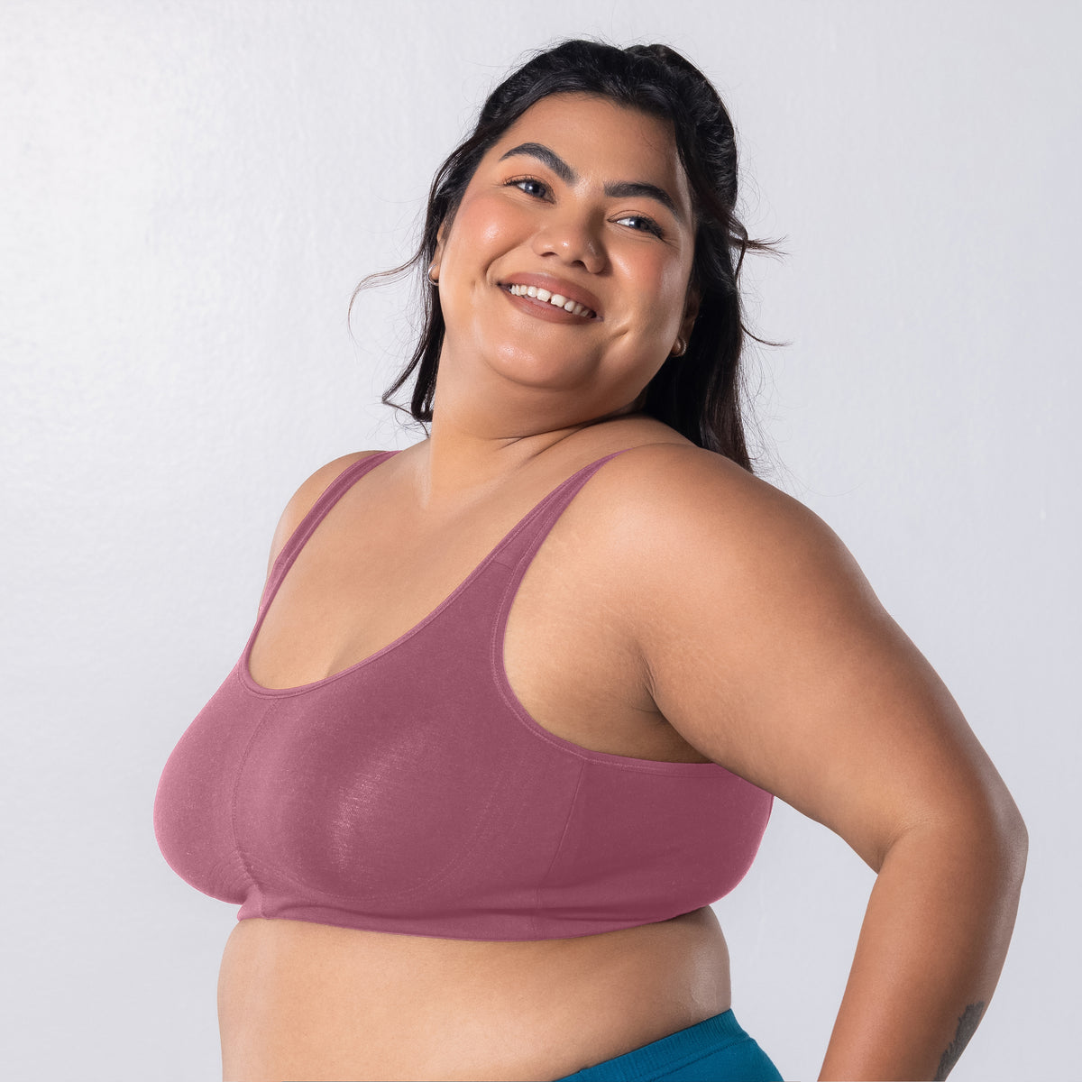 LadyO Jasmine Everyday Bra in Onion, side view worn by model.