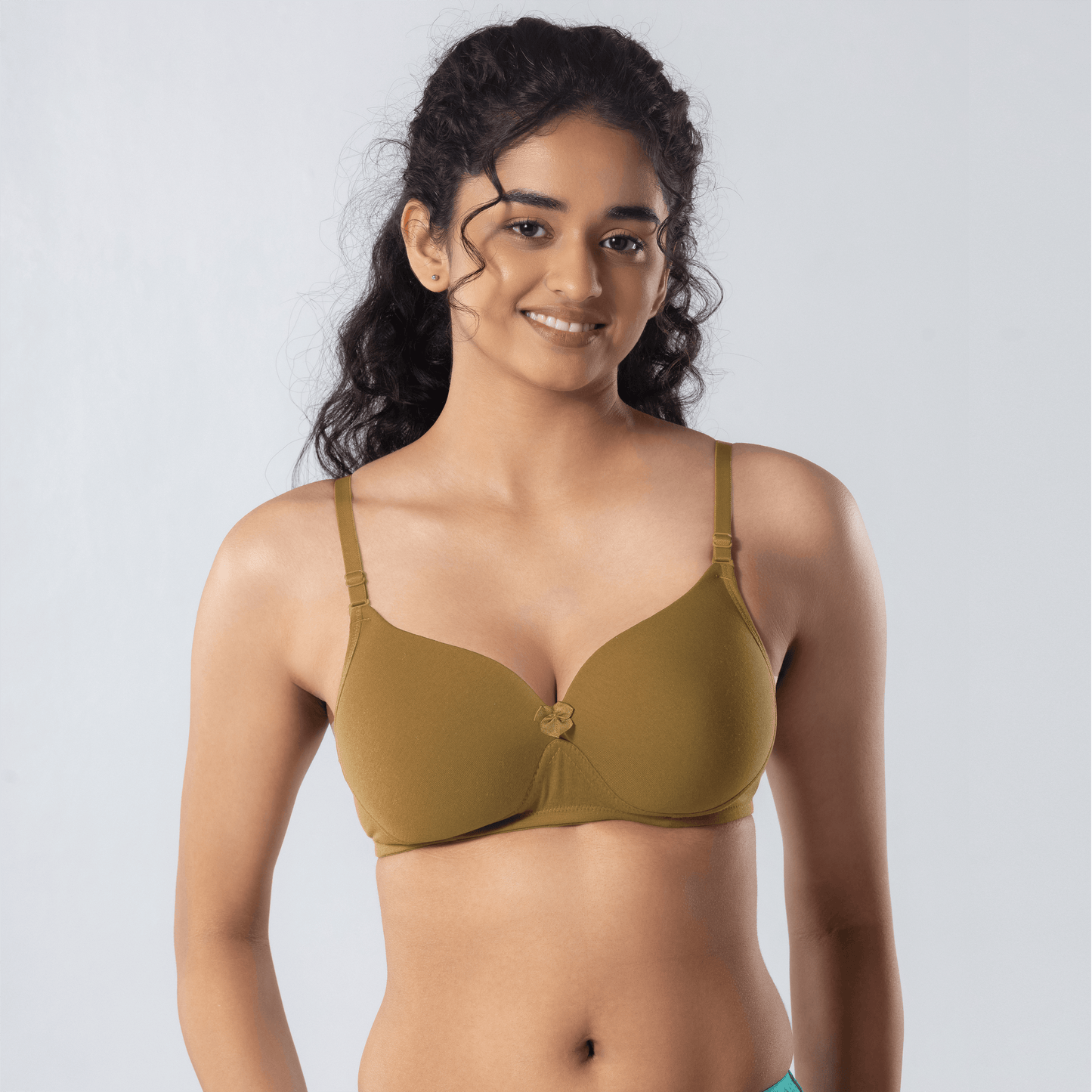 LadyO Dove Light-Padded Bra in Skin, front view worn by model.
