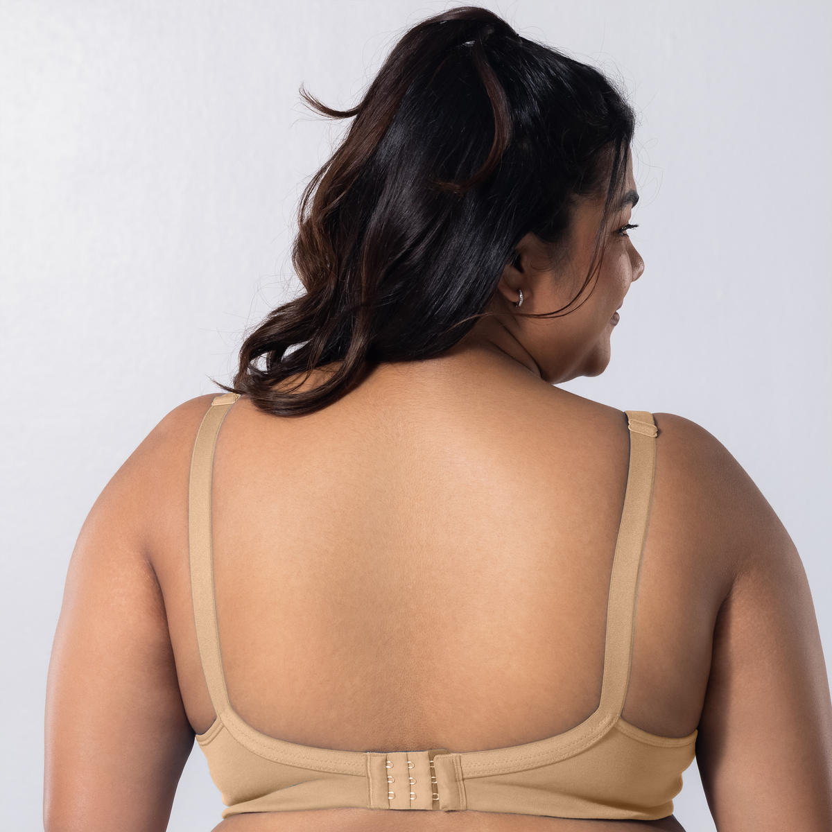 Helen-C Minimizer Bra in Skin, back view worn by model.