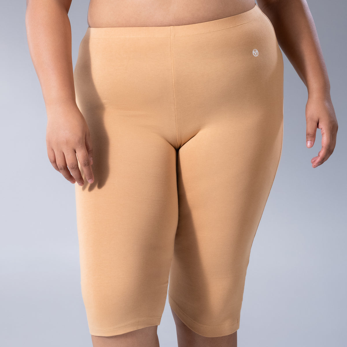 Noa Plus Tights in Skin, front view worn by model.