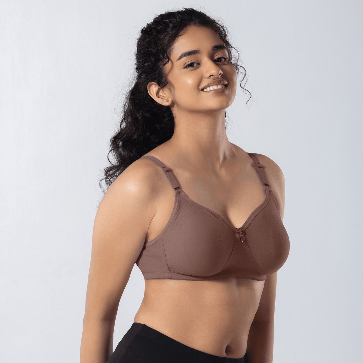 Emika-C Plus Bra in Cadbury, side-front view worn by model.