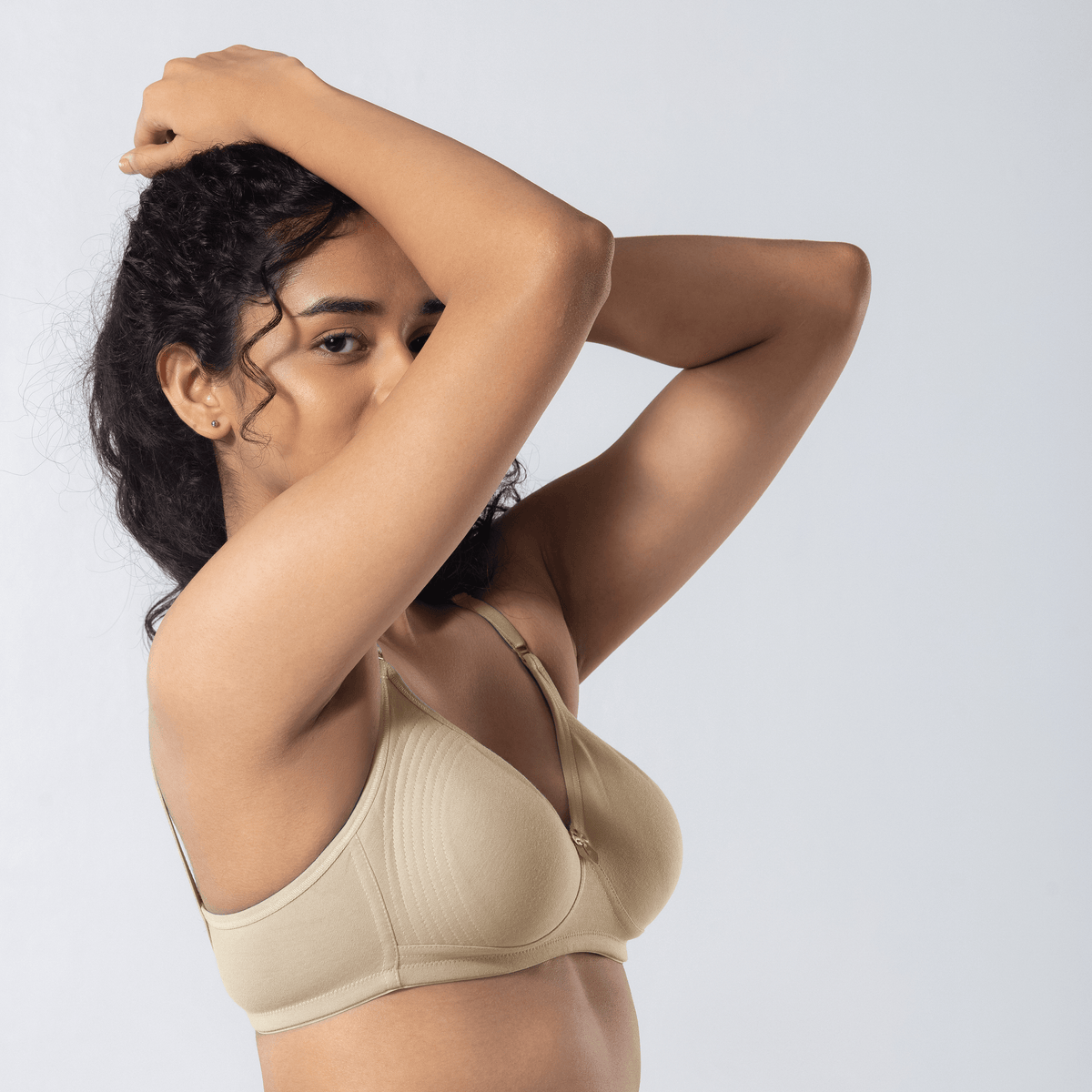 Emika-C Plus Bra in Skin, detailed shot worn by model.