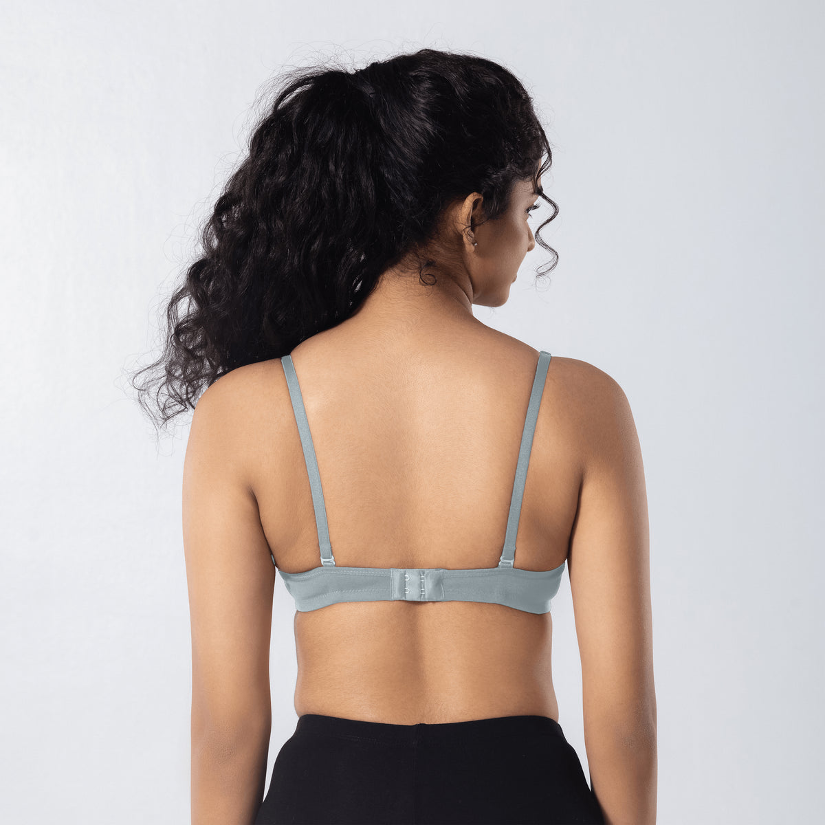 Mabel Soft Padded Bra in Grey back view worn by model.