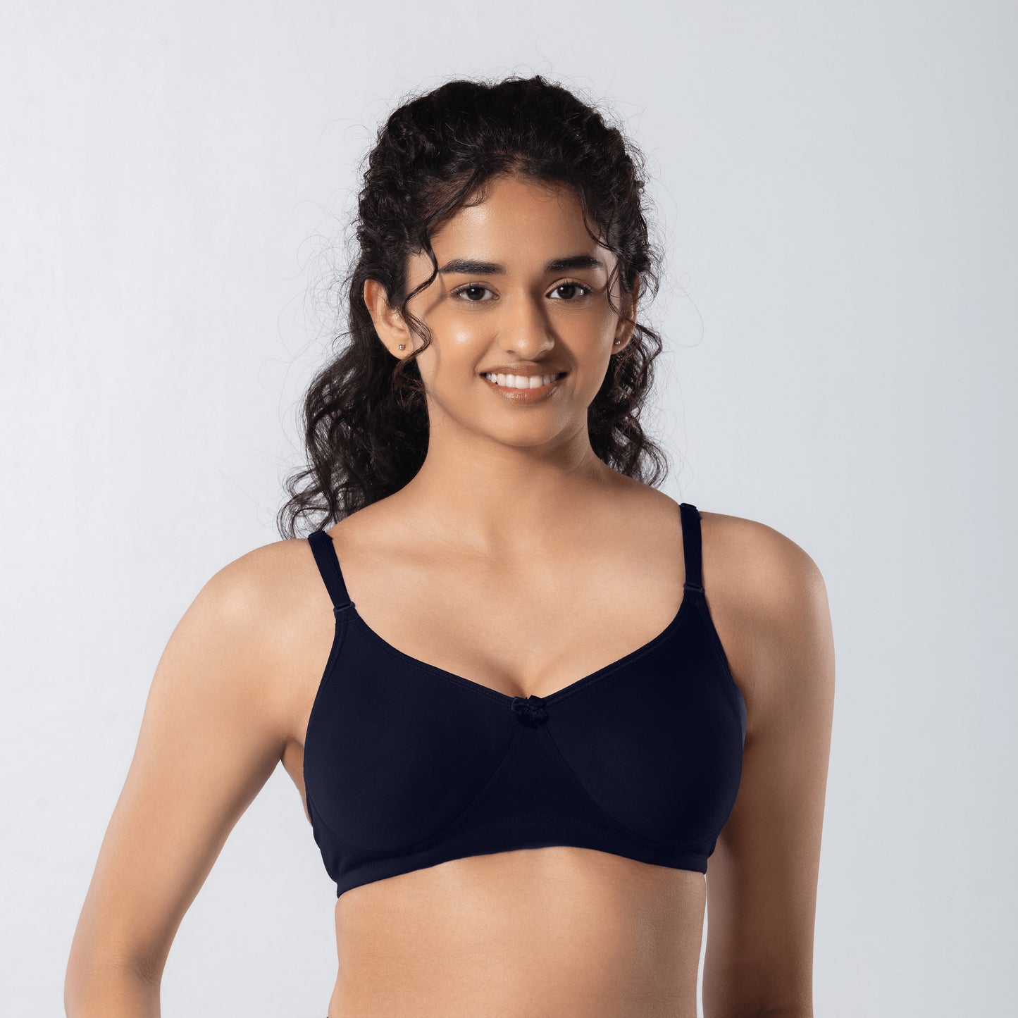 Mabel Soft Padded Bra in Navy front view worn by model.