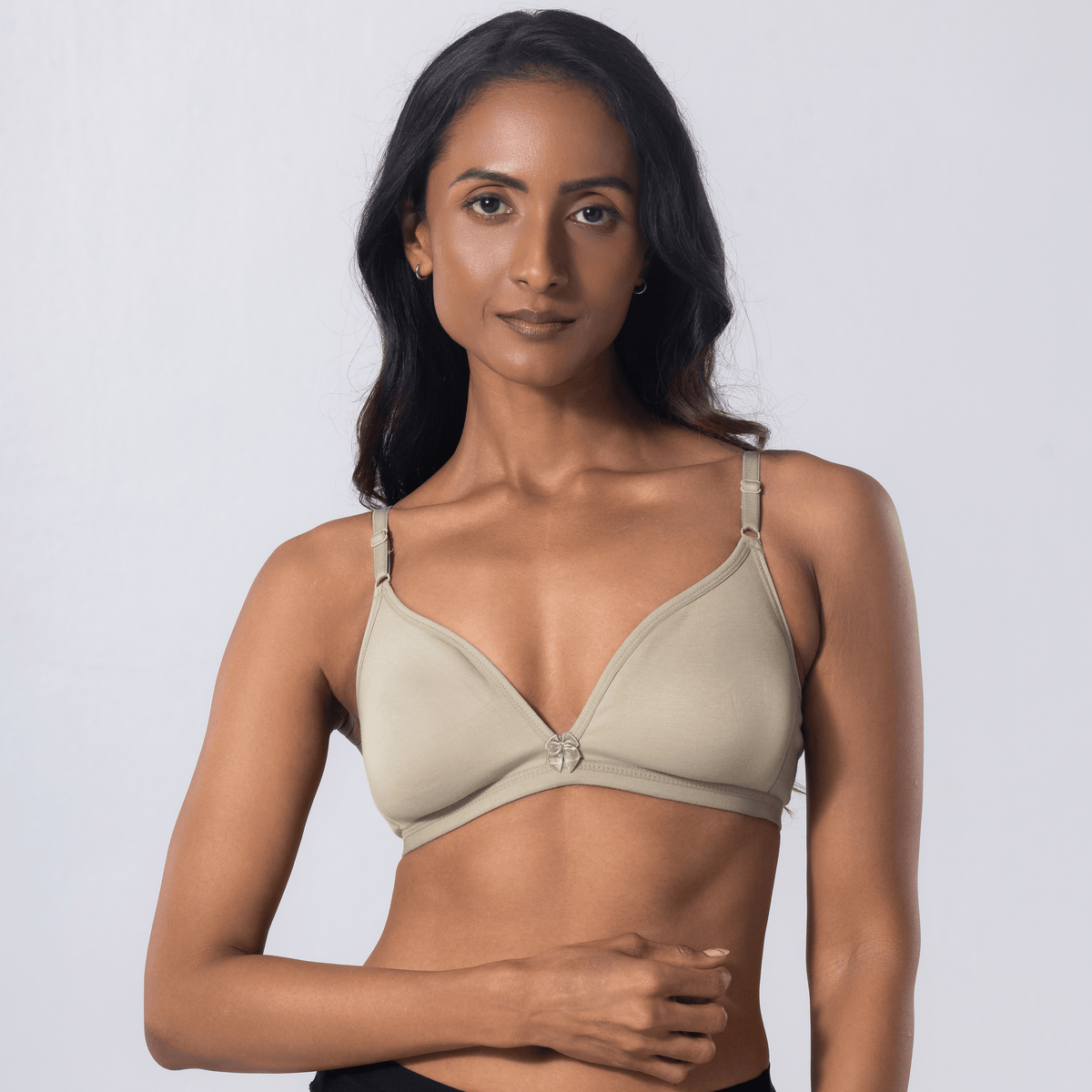 Lara Teenage/T Shirt Bra in Grey, front view worn by model.