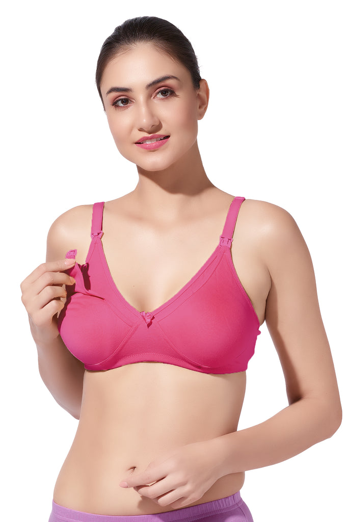 Double Layered Nursing Bra with Easy-Open Flaps and Adjustable Straps | Pack of 1 - Dear-C Pink