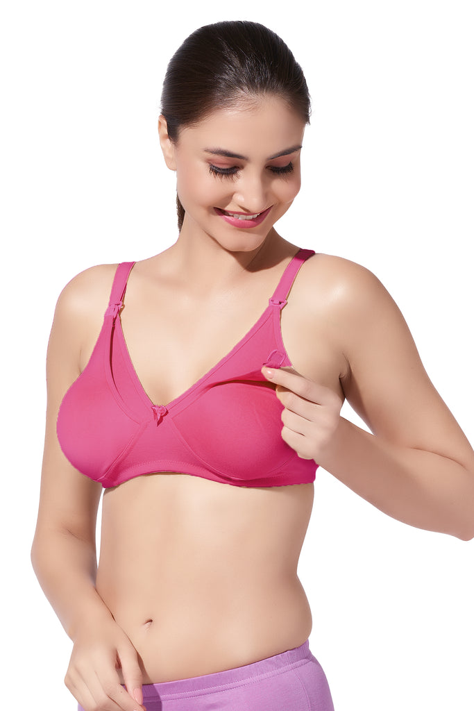 Double Layered Nursing Bra with Easy-Open Flaps and Adjustable Straps | Pack of 1 - Dear-C Pink