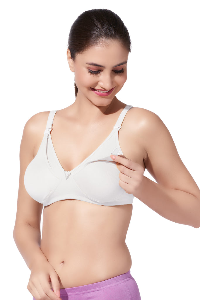 Double Layered Nursing Bra with Easy-Open Flaps and Adjustable Straps | Pack of 1 - Dear-C White