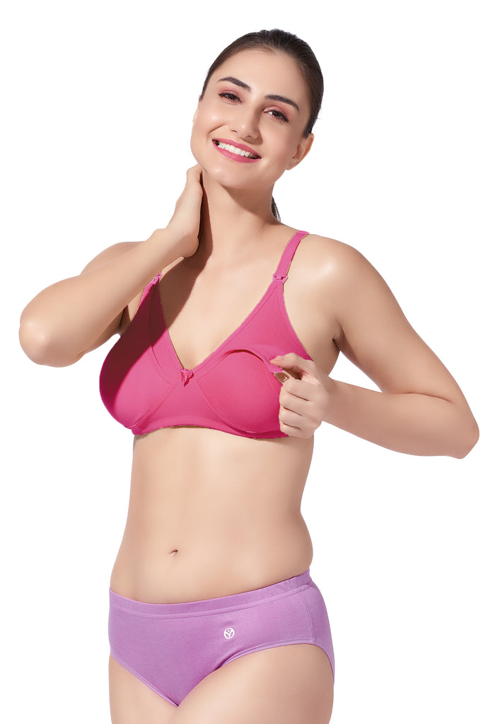 Double Layered Nursing Bra with Easy-Open Flaps and Adjustable Straps | Pack of 1 - Dear-C Pink