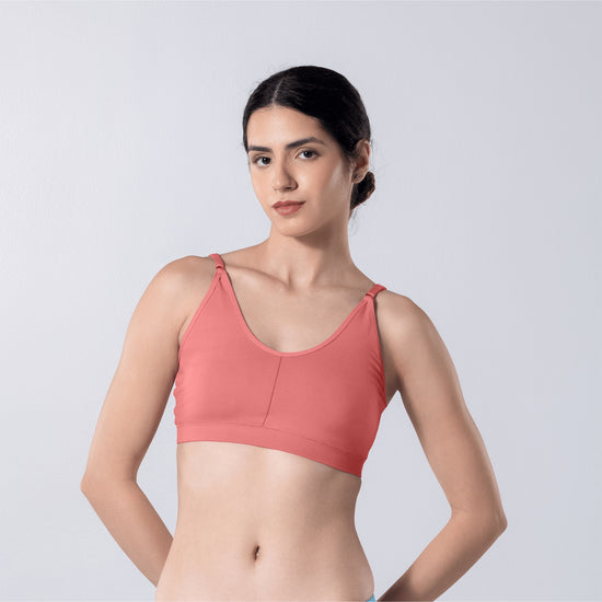 Feel Active Bra in Copper, front view worn by model.