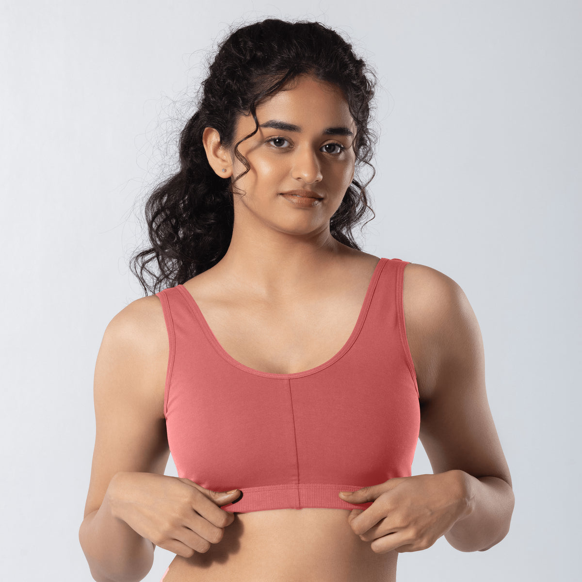 U-Back (N) Active Bra in Copper, front view worn by model.