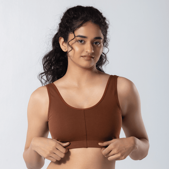 U-Back (N) Active Bra in Honey, front view worn by model.