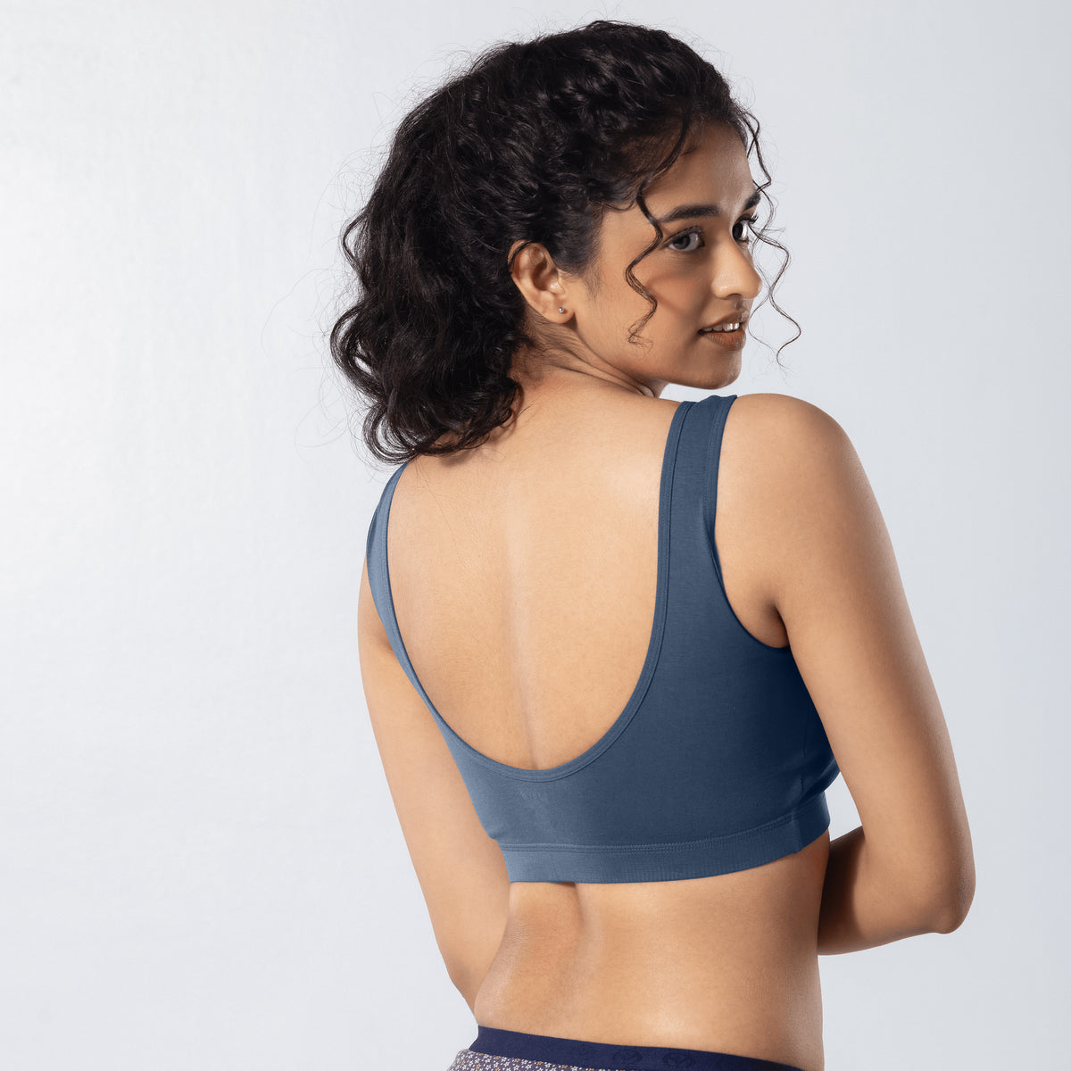 U-Back (N) Active Bra in Steel Grey, back side view worn by model.