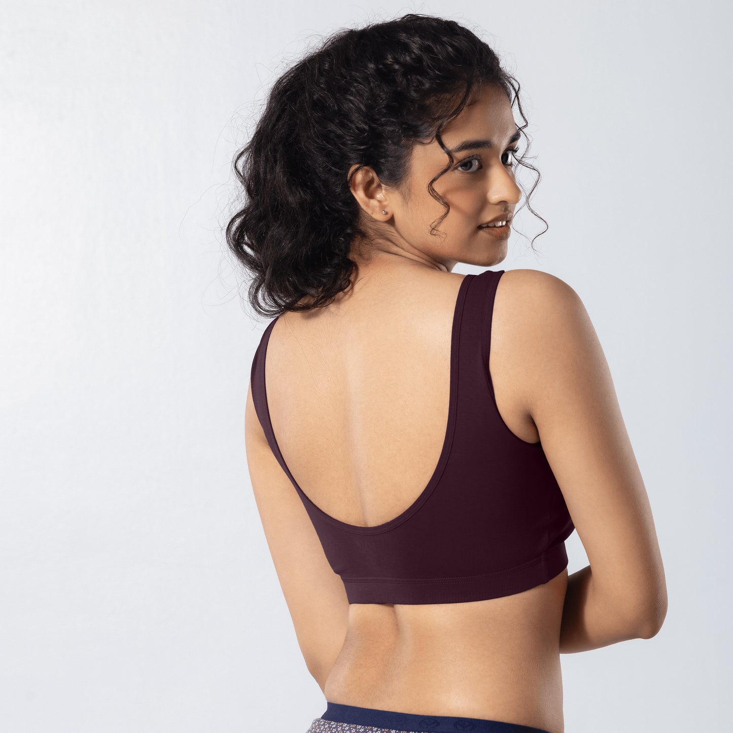 U-Back (N) Active Bra in Wine, side back view worn by model.