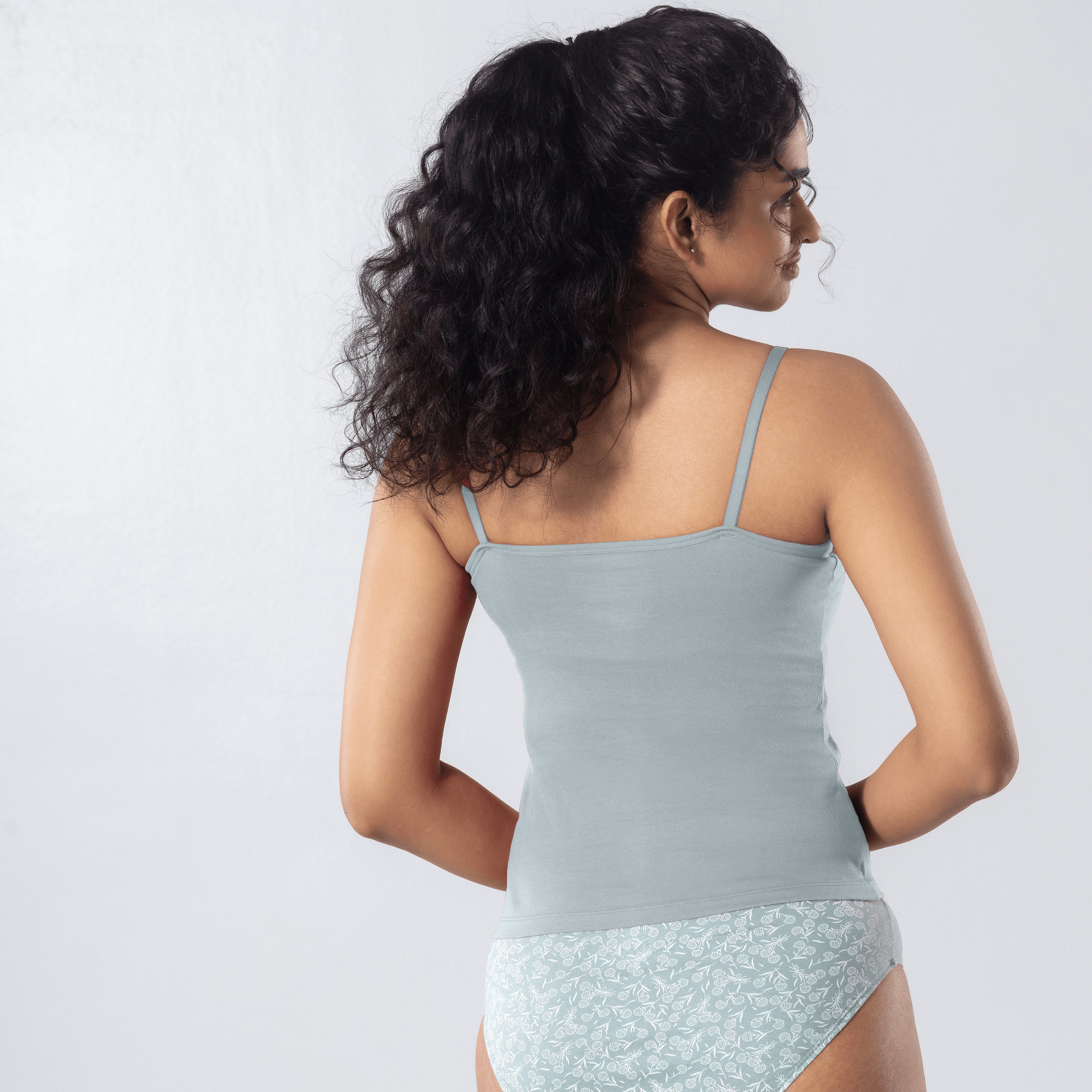 LadyO Alice Cami-Bra in Grey, back view worn by model.