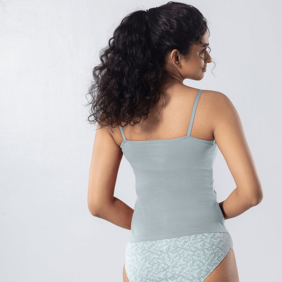 LadyO Alice Cami-Bra in Grey, back view worn by model.