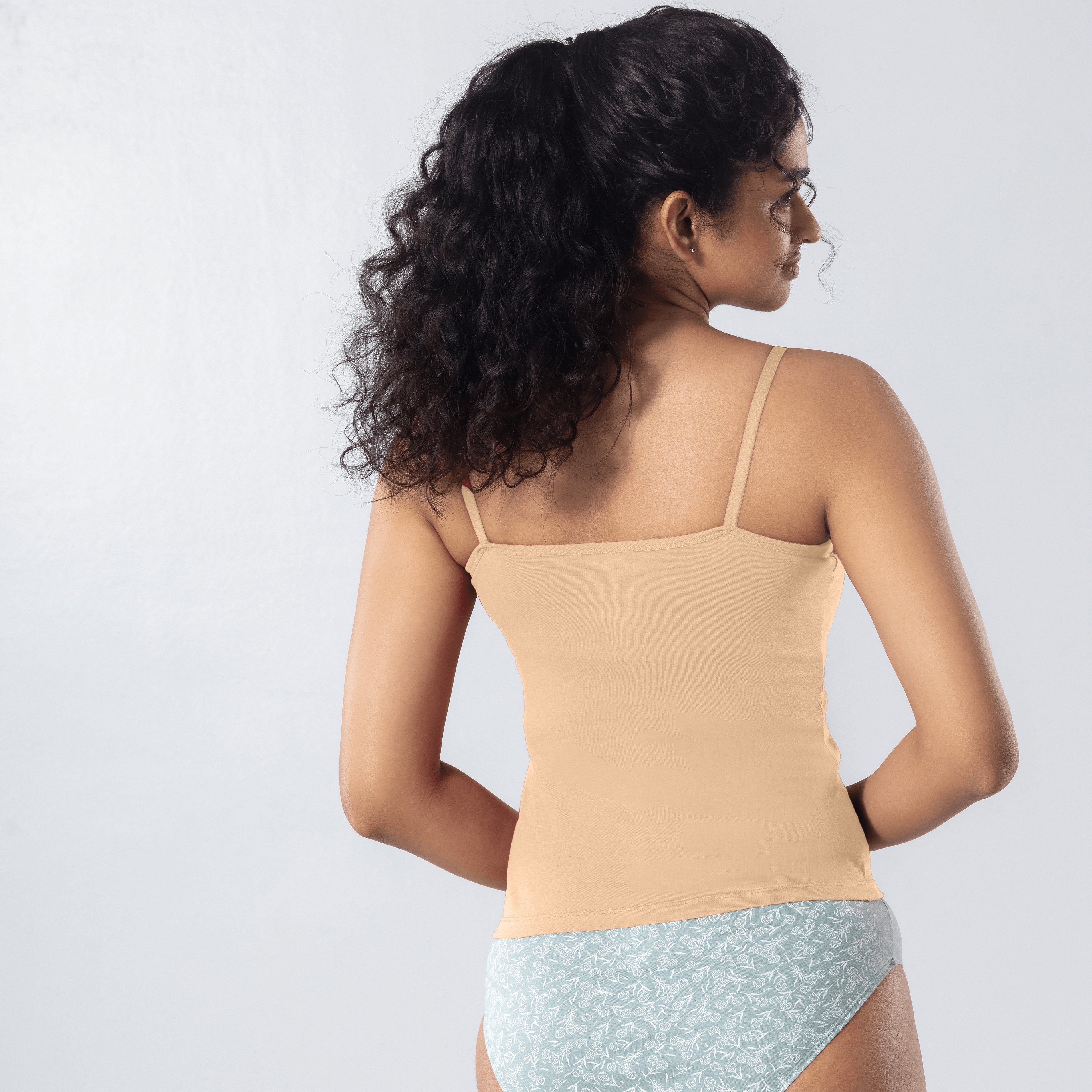 LadyO Alice Cami-Bra in Skin, back view worn by model.