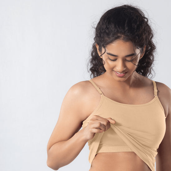 LadyO Alice Cami-Bra in Skin, detail view worn by model.
