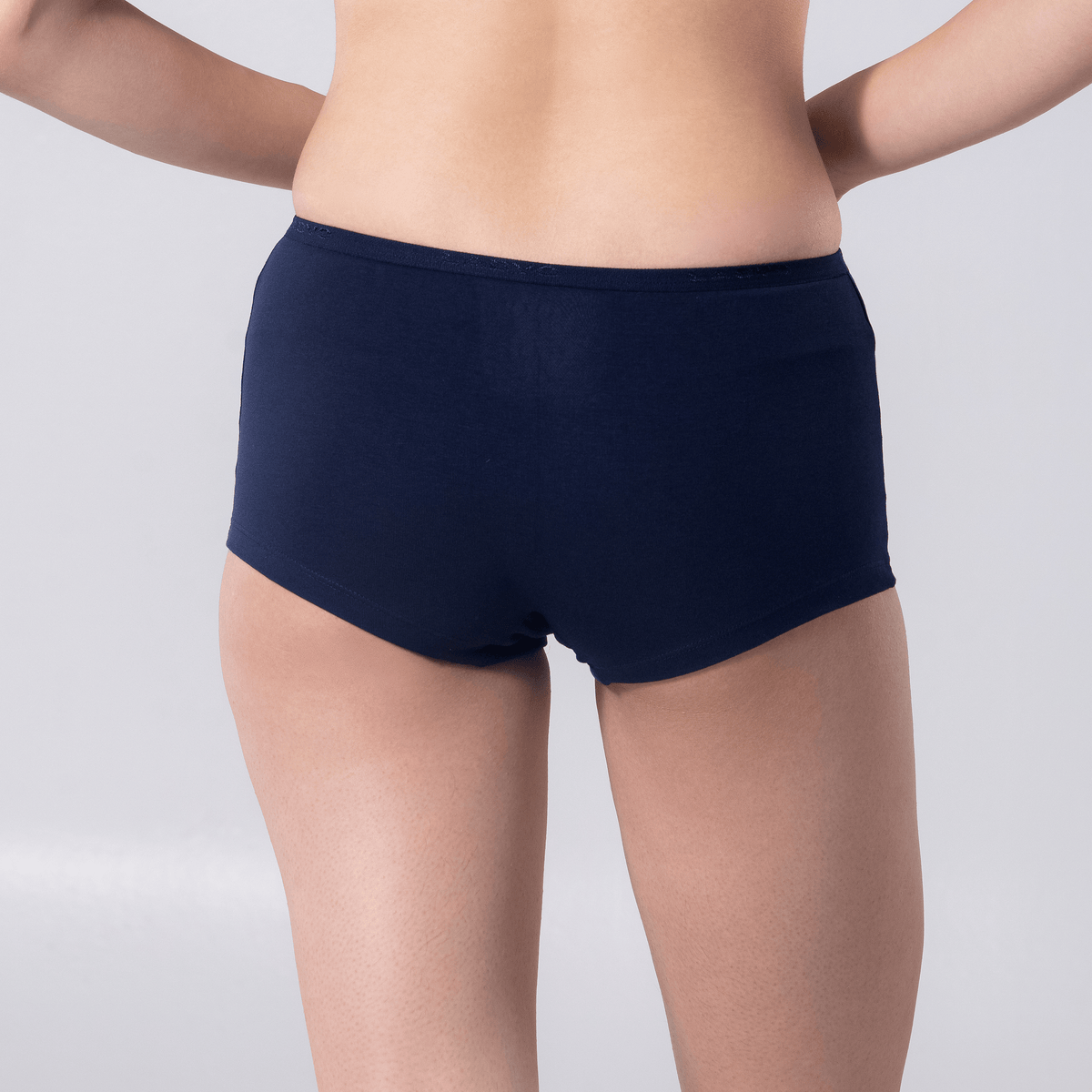 LadyO Blue Mint Boy Leg, back view worn by model.