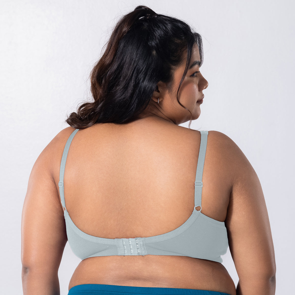 LadyO Jasmine Everyday Bra in Grey, back view worn by model.