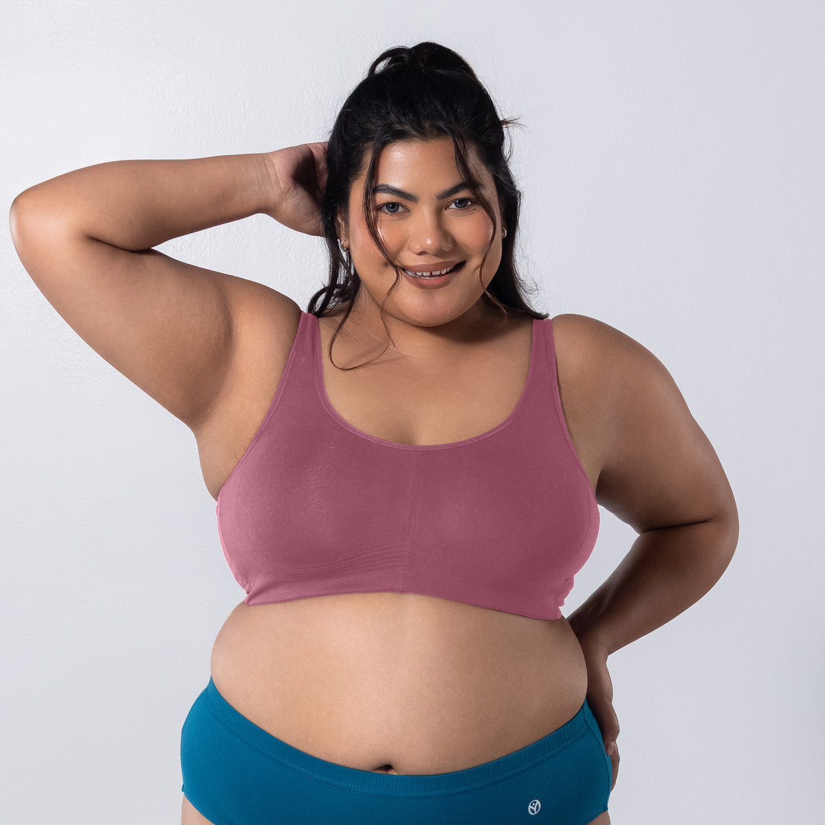 LadyO Jasmine Everyday Bra in Onion, front view worn by model.