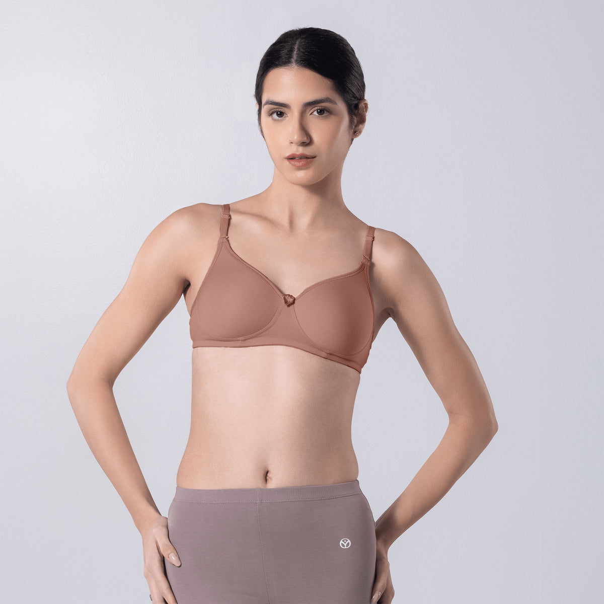Indigo Full Padded Bra in Misty Rose front view worn by model.