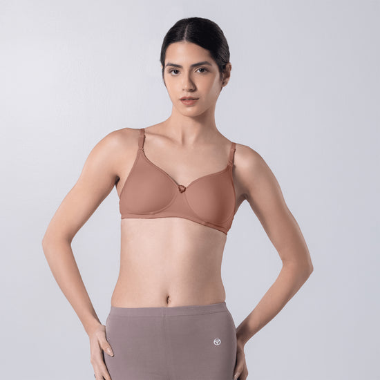 Indigo Full Padded Bra in Misty Rose front view worn by model.