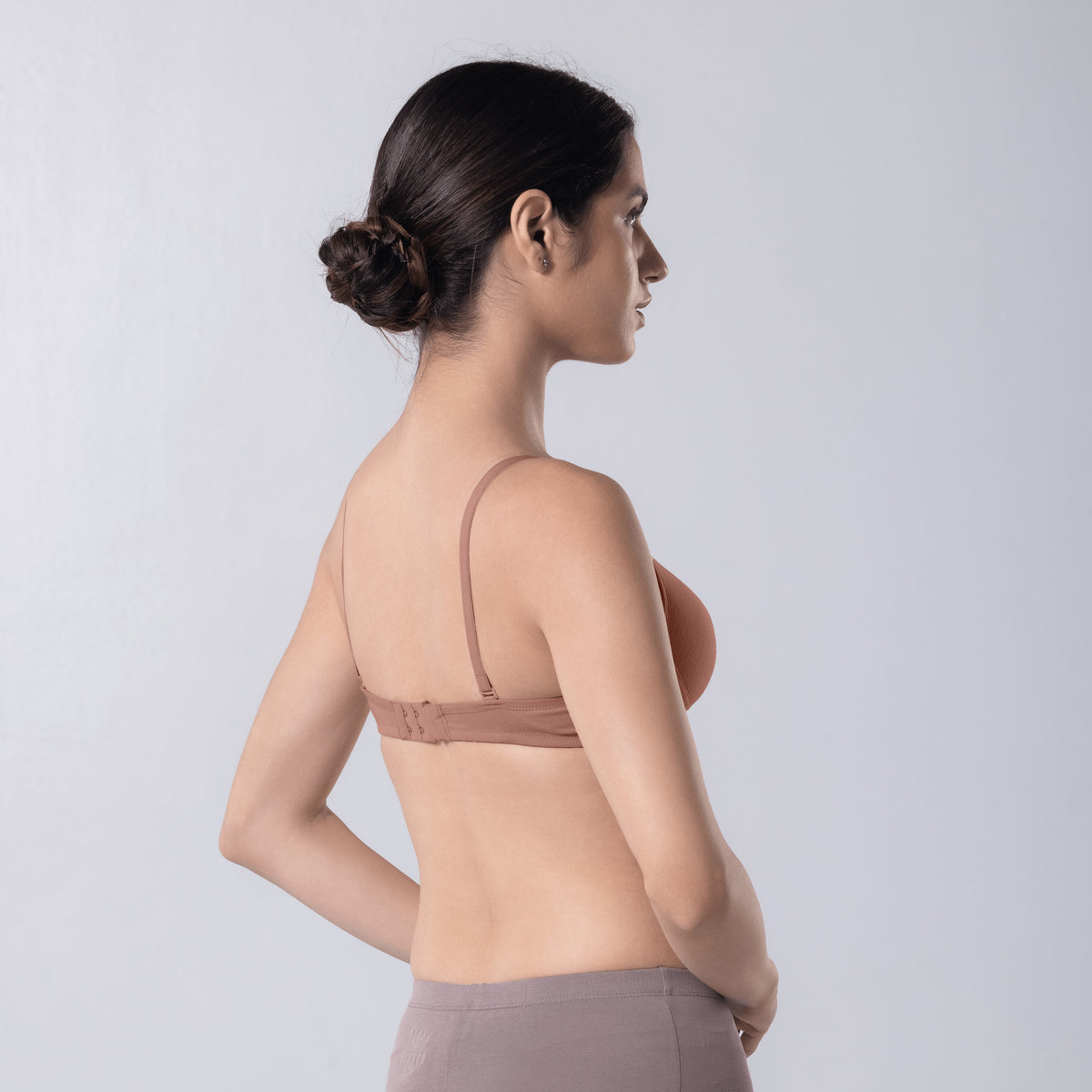 Indigo Full Padded Bra in Skin side view worn by model.