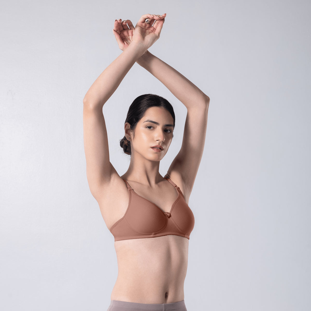 Indigo Full Padded Bra in Misty Rose  side front view worn by model.