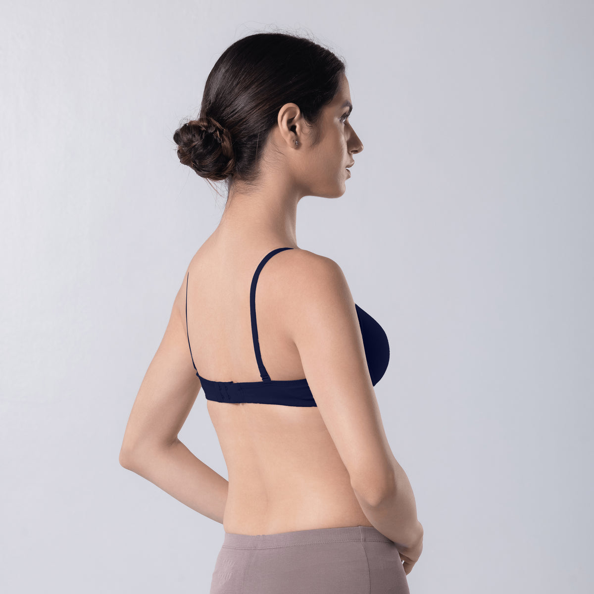 Indigo Full Padded Bra in Navy side view worn by model.