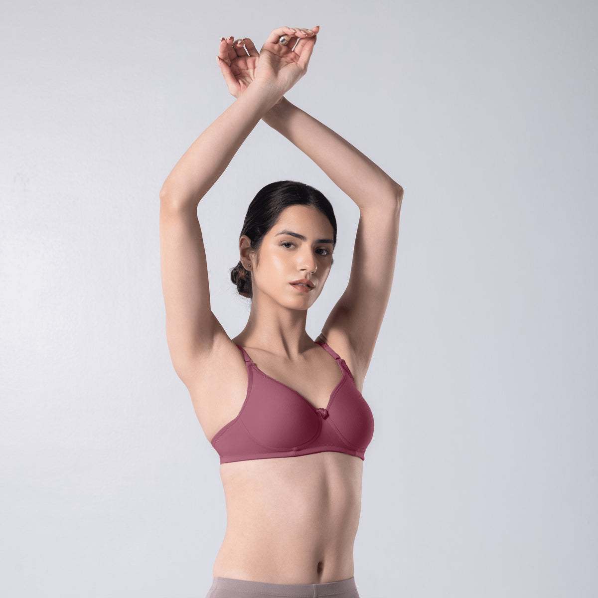 Indigo Full Padded Bra in Onion side front view worn by model.