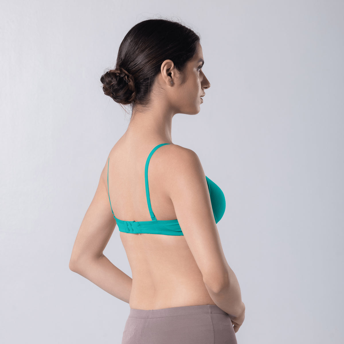 Indigo Full Padded Bra in Pastel Green side view worn by model.