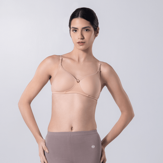 Indigo Full Padded Bra in Skin front view worn by model.