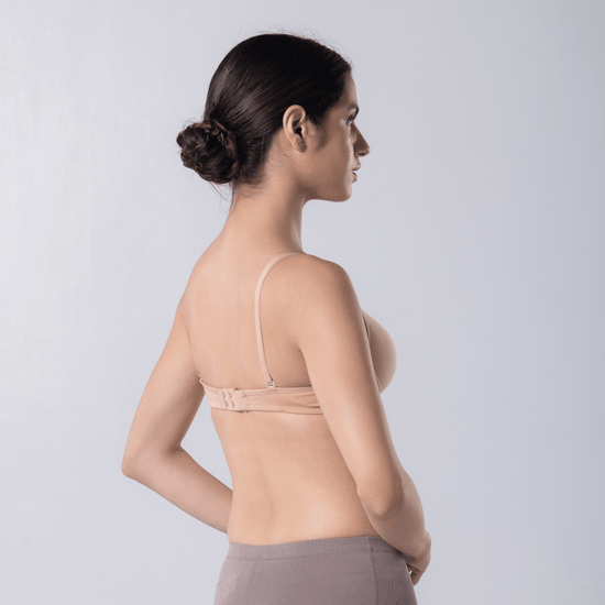 Indigo Full Padded Bra in Skin side view worn by model.