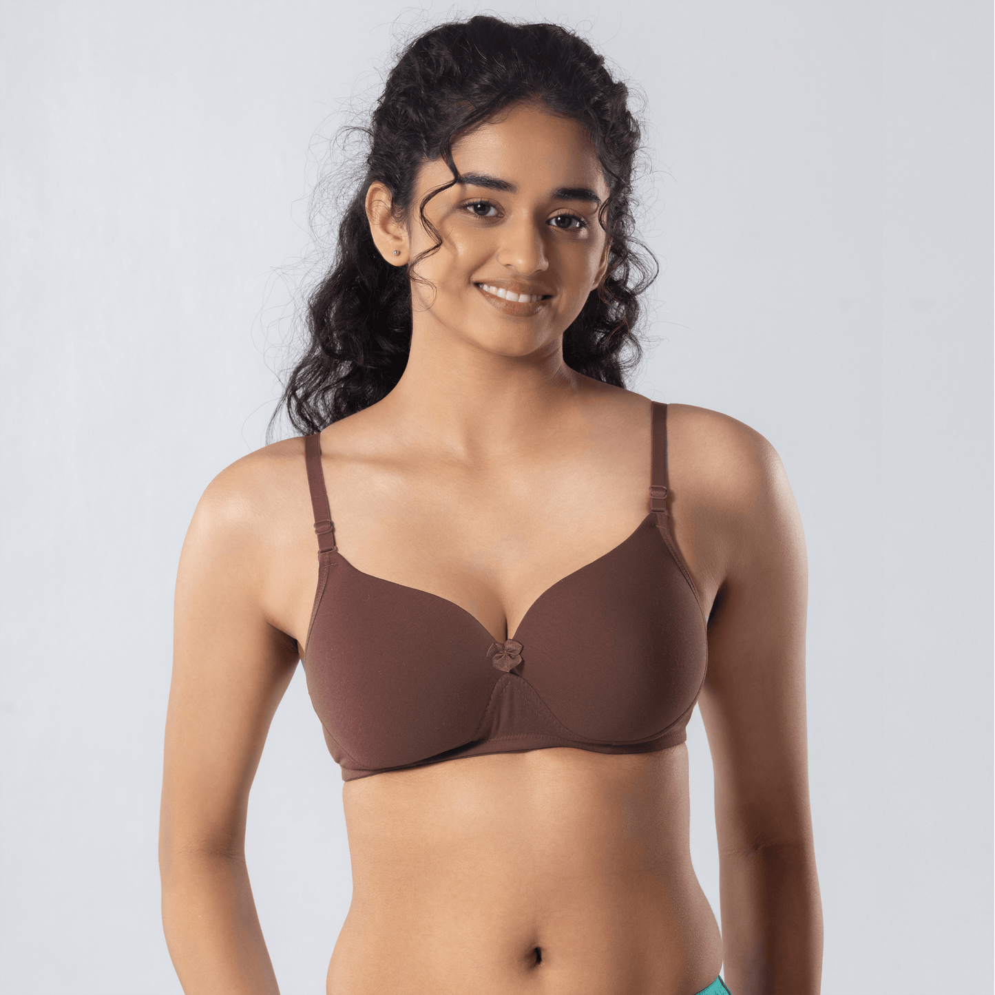 LadyO Dove Light-Padded Bra in Cadbury, front view worn by model.