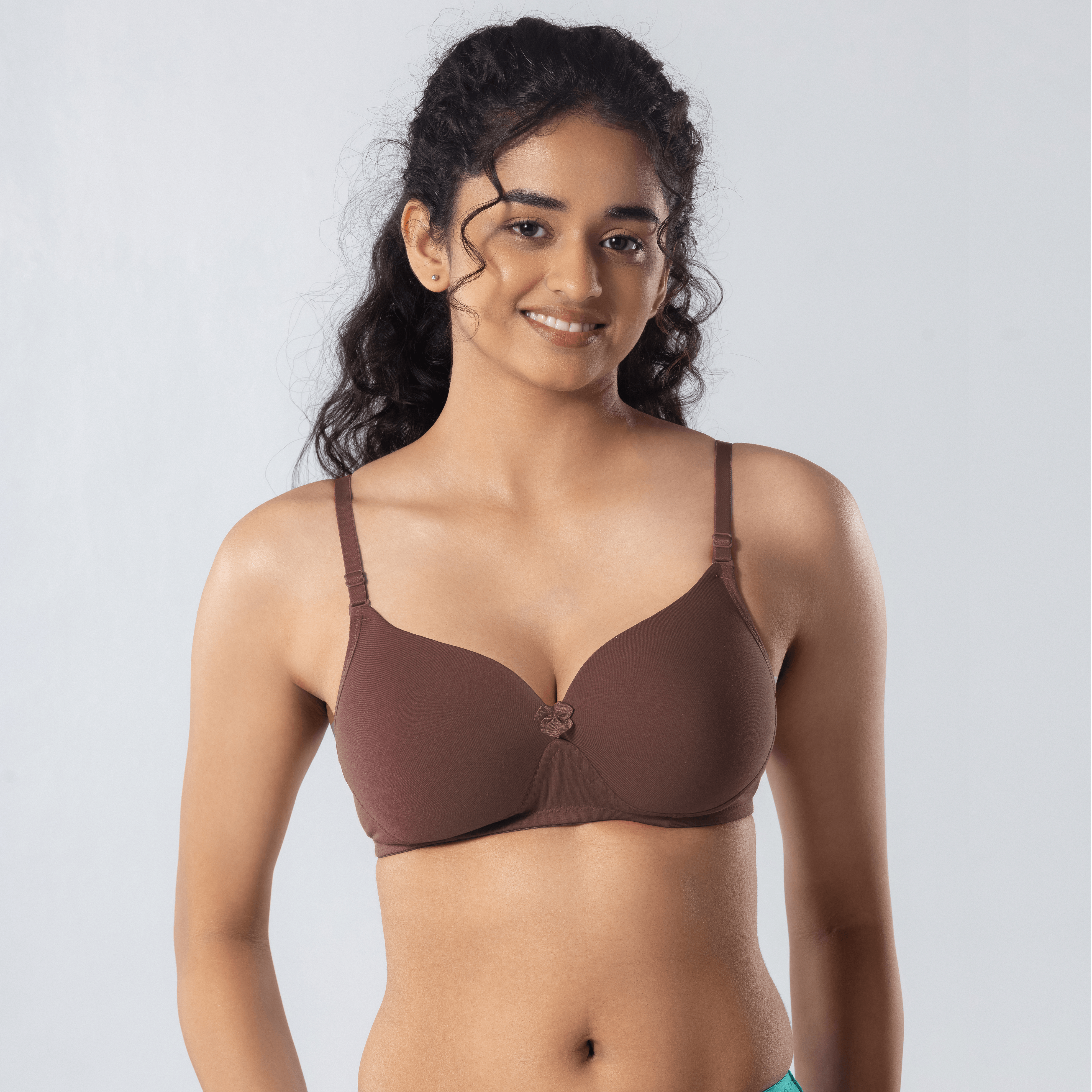 LadyO Dove Light-Padded Bra in Cadbury, front view worn by model.