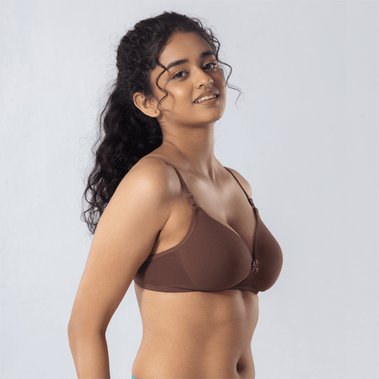 LadyO Dove Light-Padded Bra in Cadbury, side view worn by model.