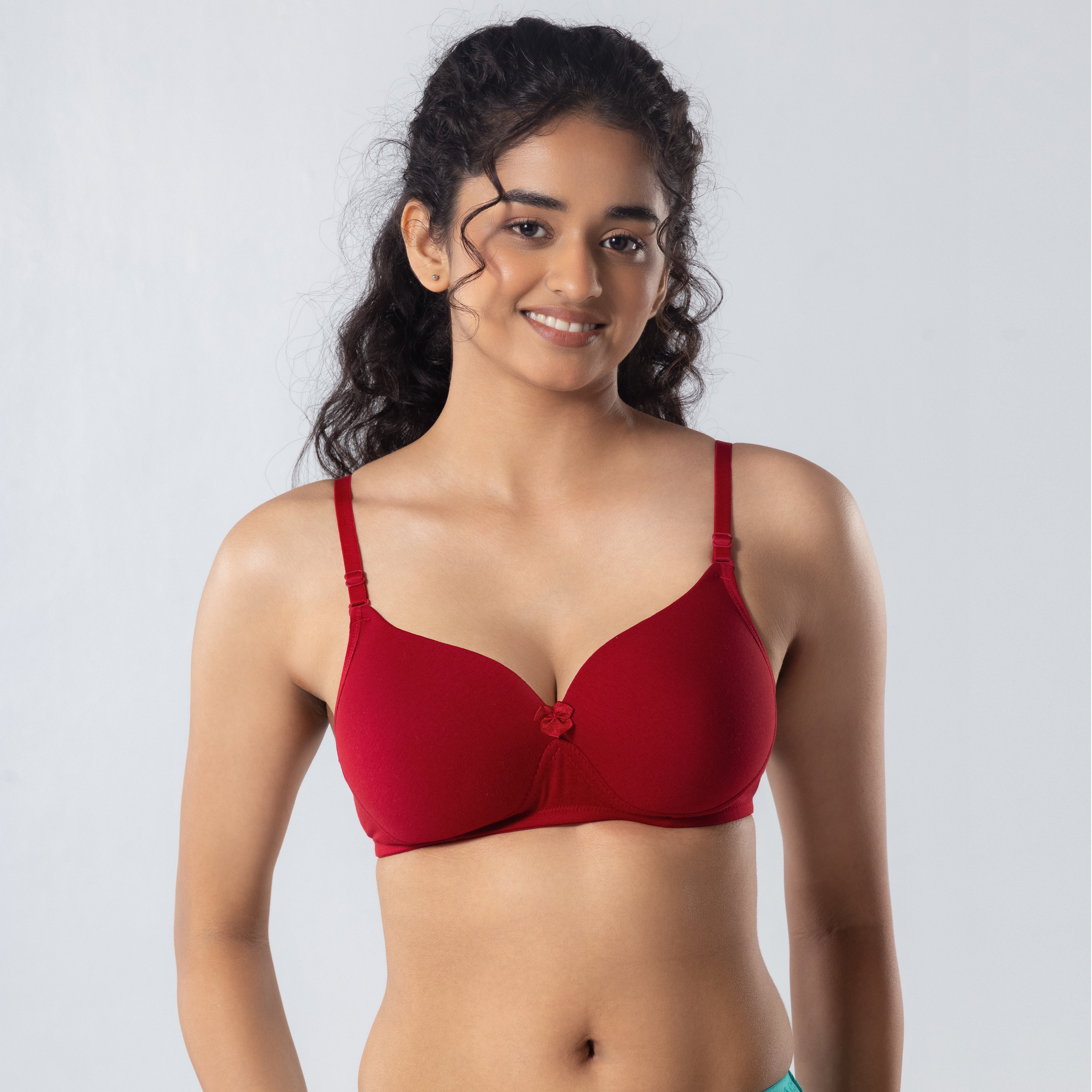 LadyO Dove Light-Padded Bra in Maroon, front view worn by model.
