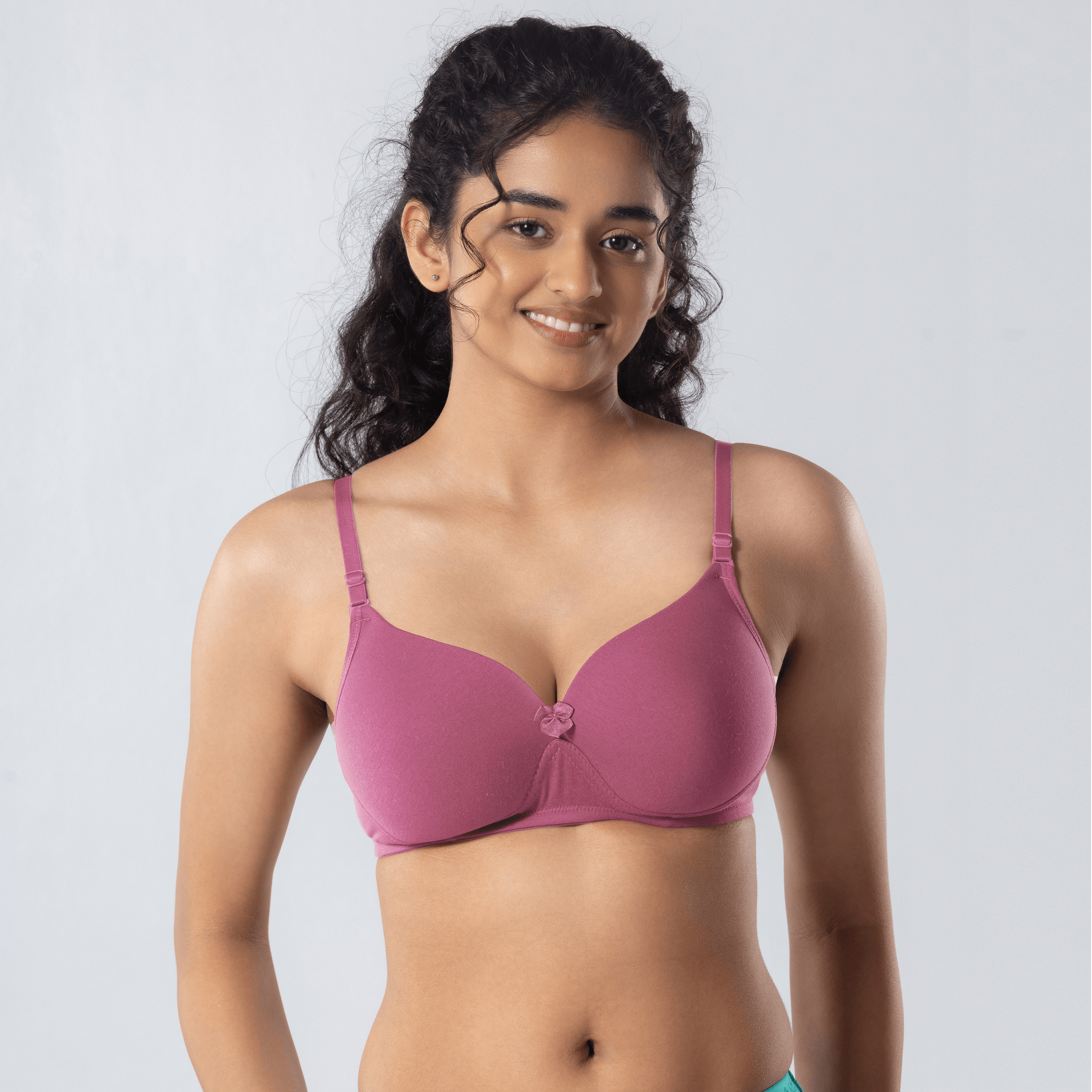 LadyO Dove Light-Padded Bra in Pink, front view worn by model.