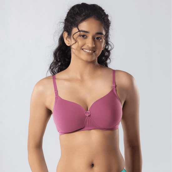 LadyO Dove Light-Padded Bra in Pink, front view worn by model.