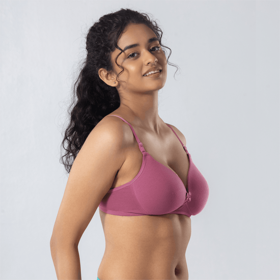 LadyO Dove Light-Padded Bra in Pink, side view worn by model.