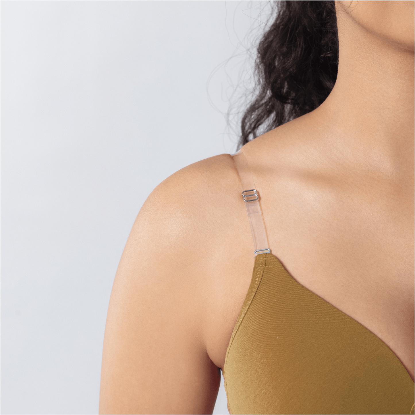 LadyO Dove Light-Padded Bra in Skin, strap detail.