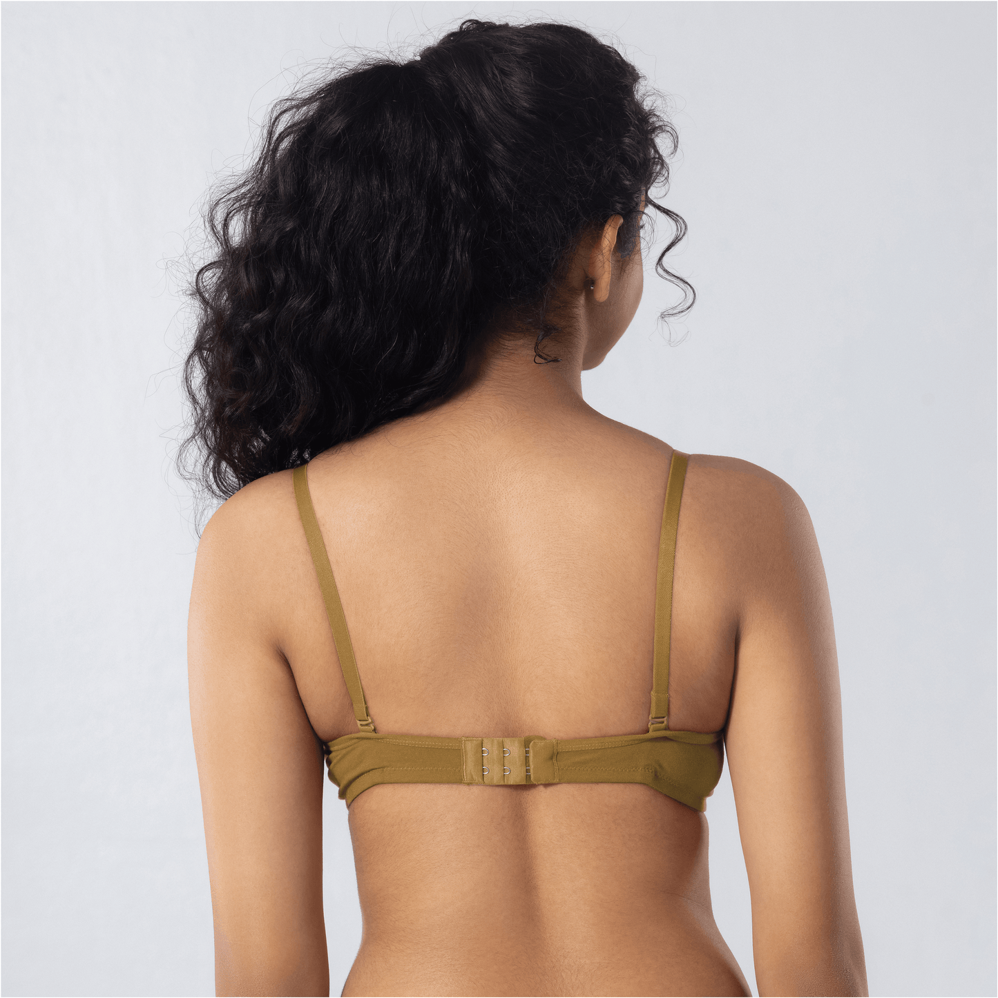 LadyO Dove Light-Padded Bra in Skin, back view worn by model.