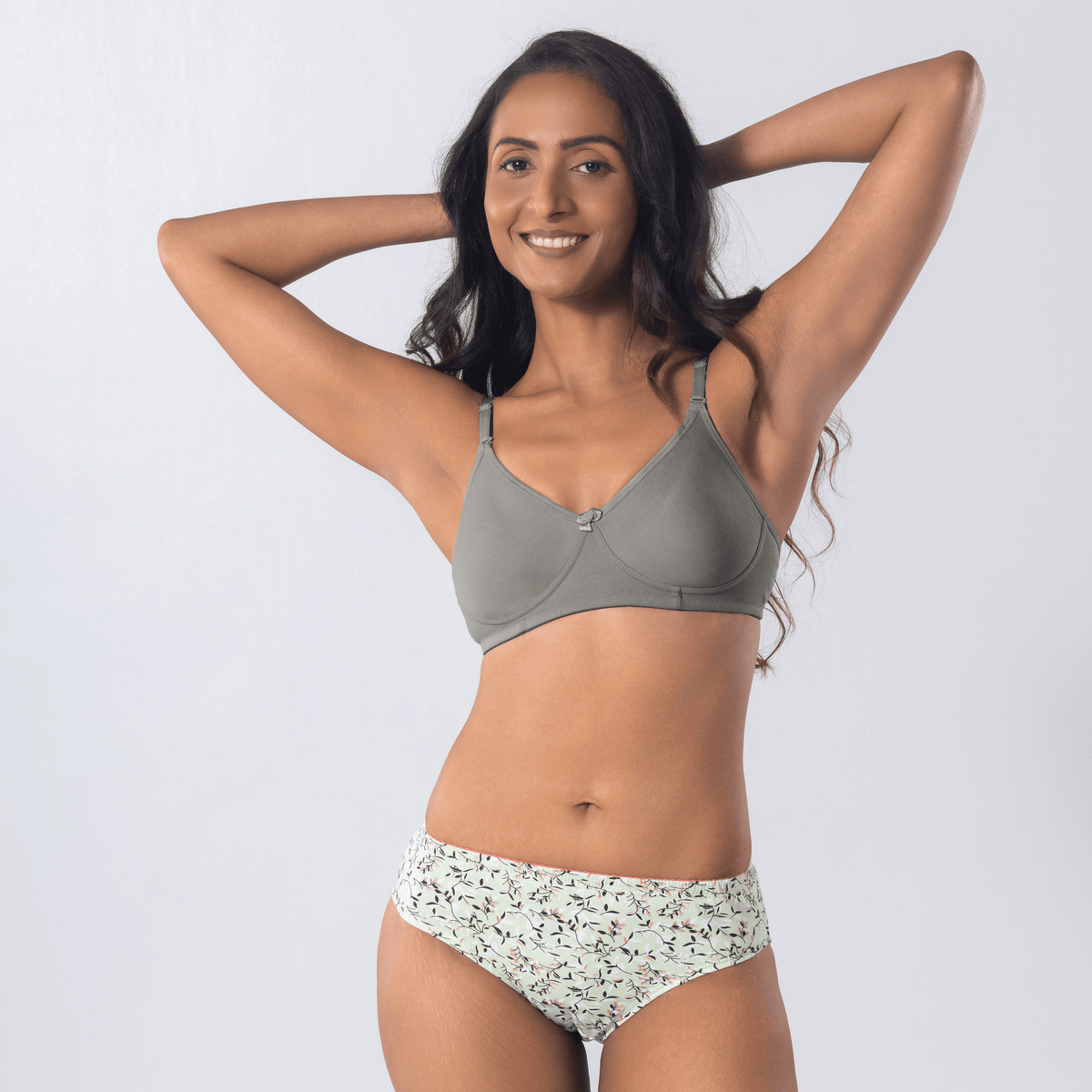 Melody T-Shirt Bra in Grey, front view worn by model.