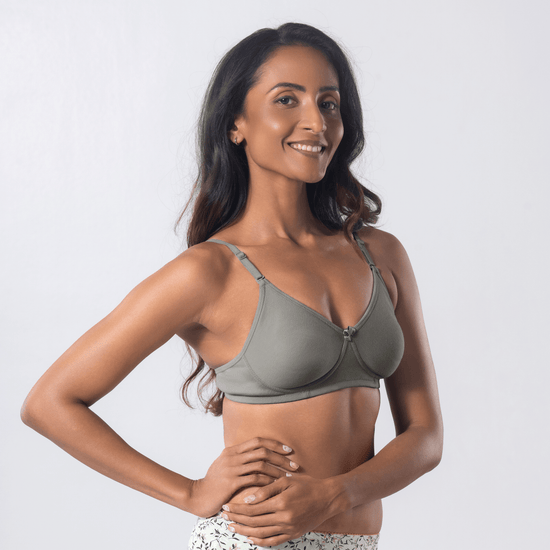 Melody T-Shirt Bra in Grey, side view worn by model.