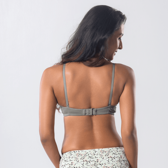 Melody T-Shirt Bra in Grey, U-back view worn by model.