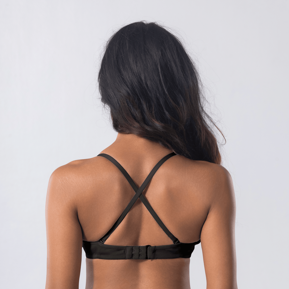 Melody T-Shirt Bra in Soya, X-back view worn by model.