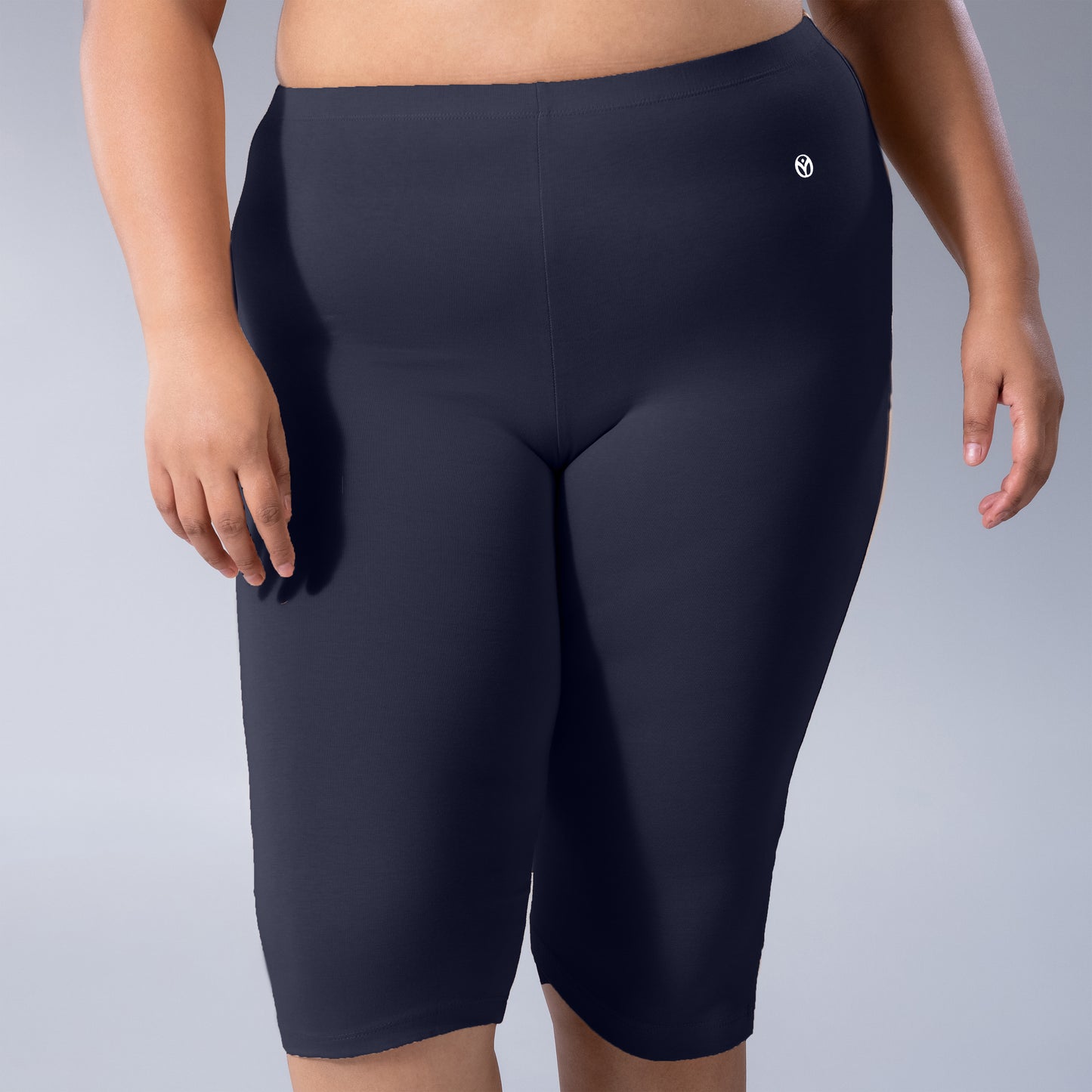 Noa Plus Tights in Navy, front view worn by model.